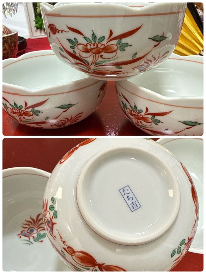 たち吉かぶら辛子角皿　伊万里金彩小丼小鉢　翔山茶碗蒸し　金縁グラスNo.3-48