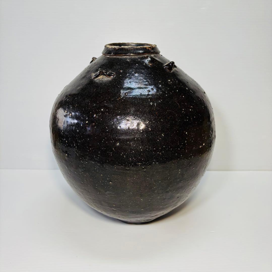 呂宋壺 黒釉四耳壺 大壺 高さ35cm 南安 ルソン 渡来 東南アジア美術