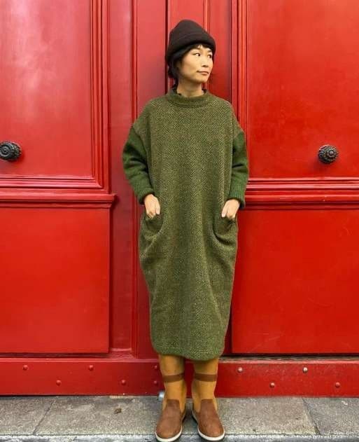 45R☆シェットランドニットツイードのドレス/ネイビー♪