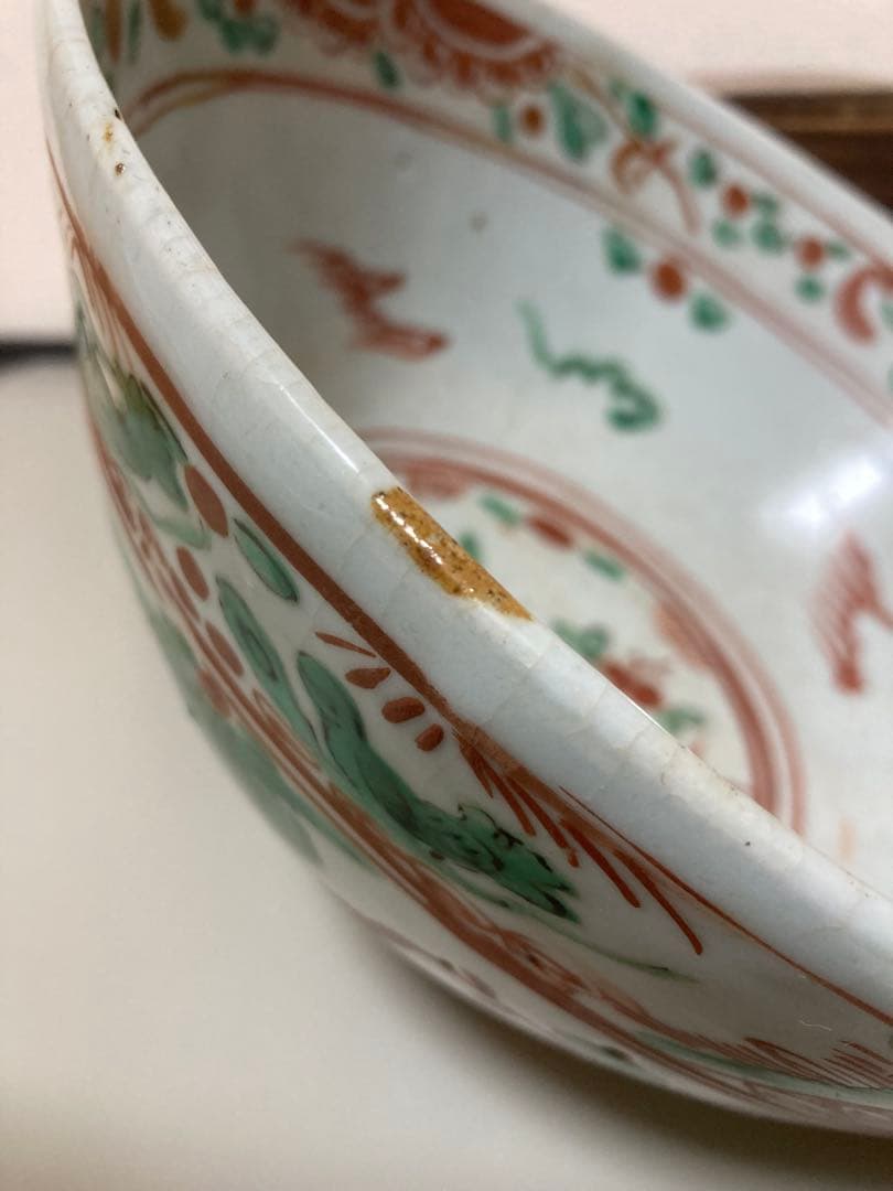 年代保証　中国明時代 呉須赤絵菓子大鉢　口径約25cm元箱付