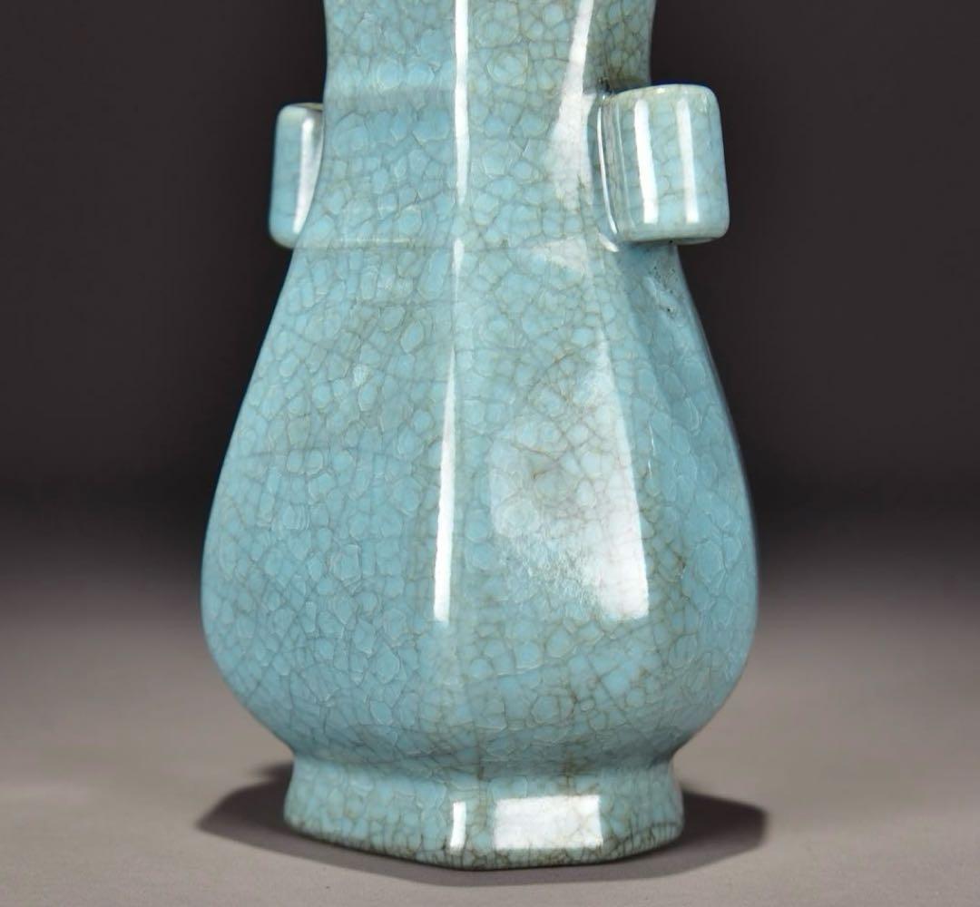 中国古美術　四大名窯 宋時代　天青釉 ヒビ貫入 天藍釉 寧寿宫「貫耳尊」皿汝窯