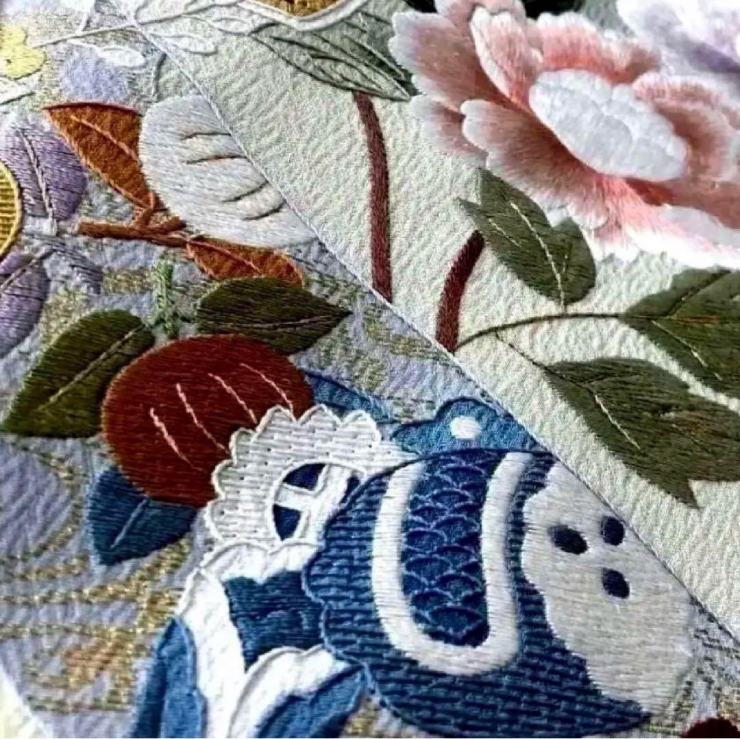 リクエスト価格に変更済み　蘇州刺繍スワトウ刺繍訪問着宝尽くし橘正絹　裄丈69cm