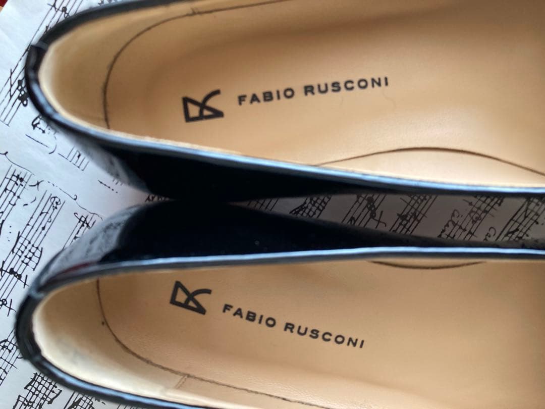 FABIO RUSCONI オペラブラックフラットシューズ