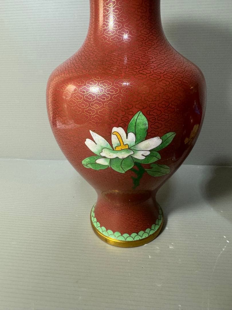 2492 七宝焼　景泰藍　琺瑯　花瓶　2客