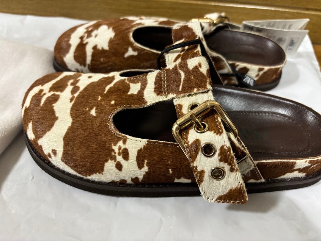 ZARA ザラ 牛柄 サボ サンダル ハラコ調 35 未使用 保存袋付き