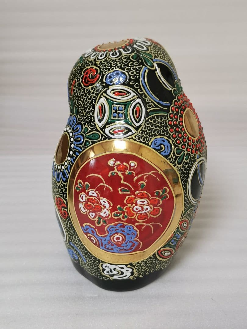 九谷焼 梟 ふくろう 6号 黒盛 縁起物 風水 置物 日本製 伝統工芸