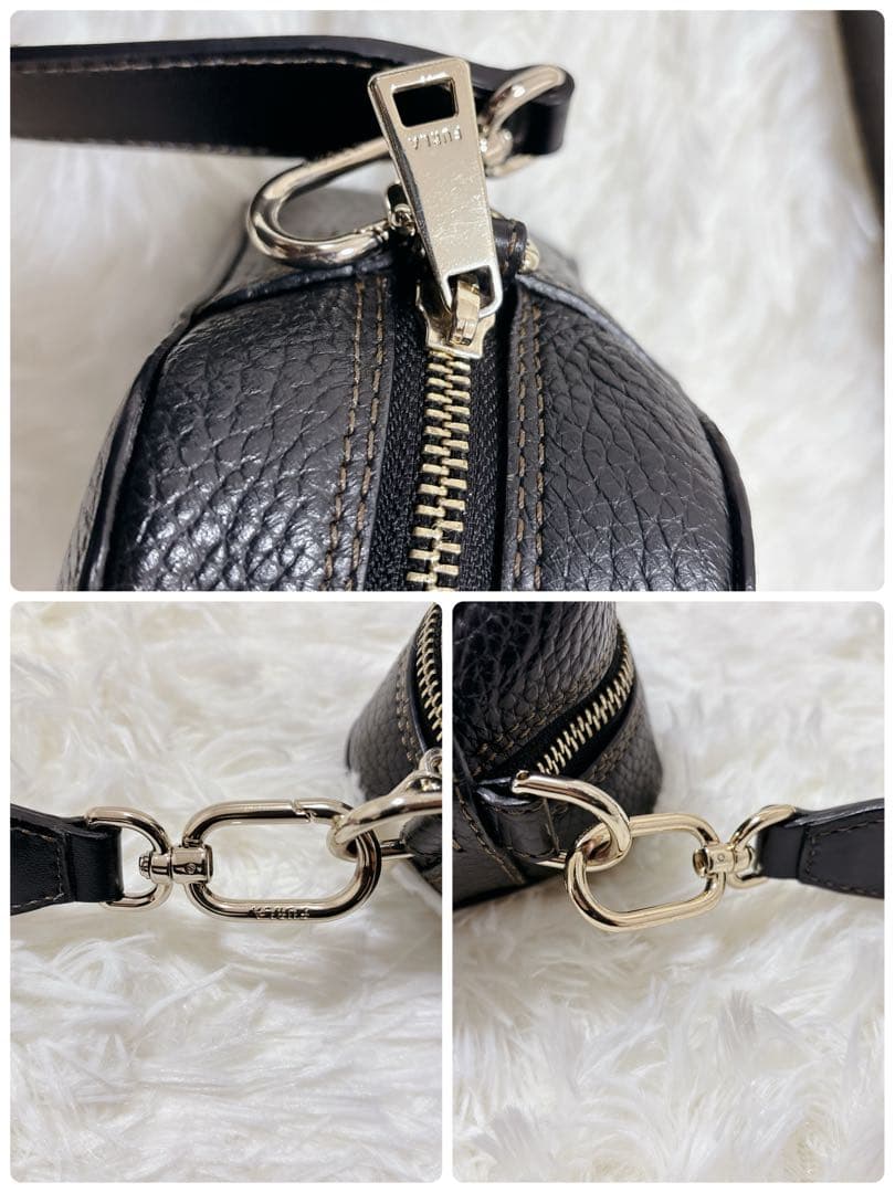 極美品 FURLA プリムラ ショルダーバッグ カメラバッグ ロゴ金具　シボ革