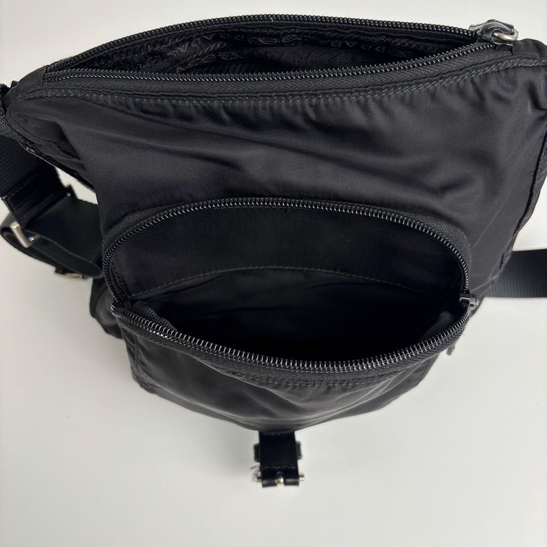 極美品 PRADA プラダ ショルダーバッグ テスートナイロン レザー ブラック