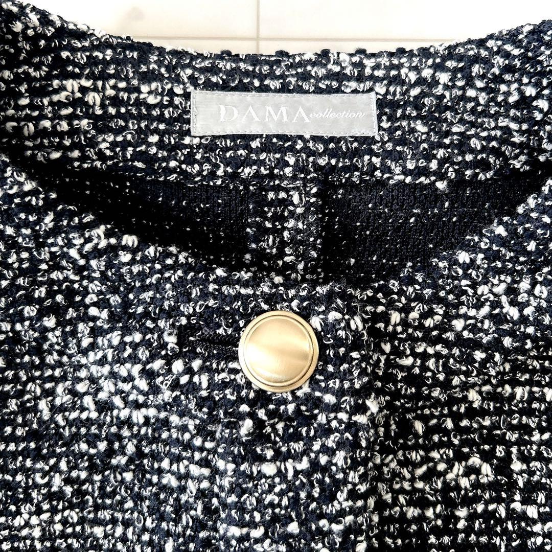 美品 ダーマコレクション 大きいサイズ ツイード ニットカーディガン 金ボタン