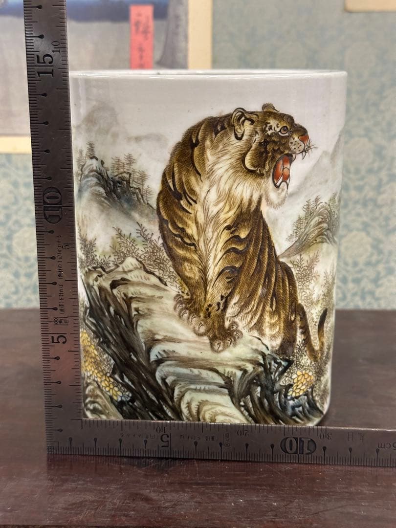 清時代置物　中国美術　古董品　時代物　筆筒焼物