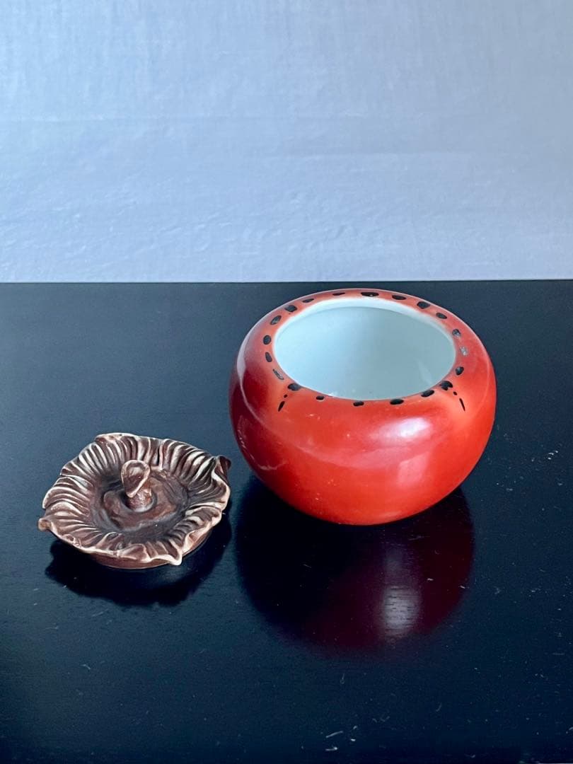 有田焼 閑山 作 柿形 香合 寿仙荘蔵印 茶道具