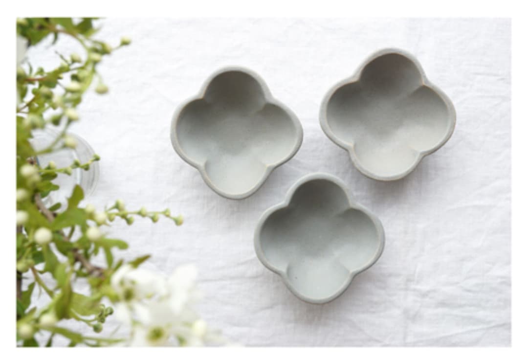 未使用　よしざわ窯　花豆鉢　小鉢　グレー　4客 セット