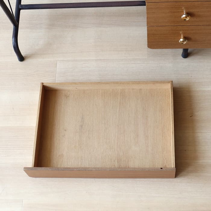 アンティーク 片袖机 レトロ 鉄脚 デスク 古家具 チーク トンボ