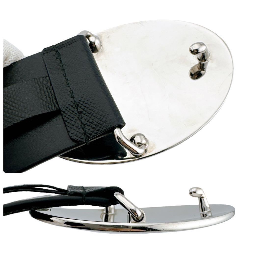 美品◇プラダ サフィアーノレザー メタル ロゴ ベルト ブラック ユニセックス