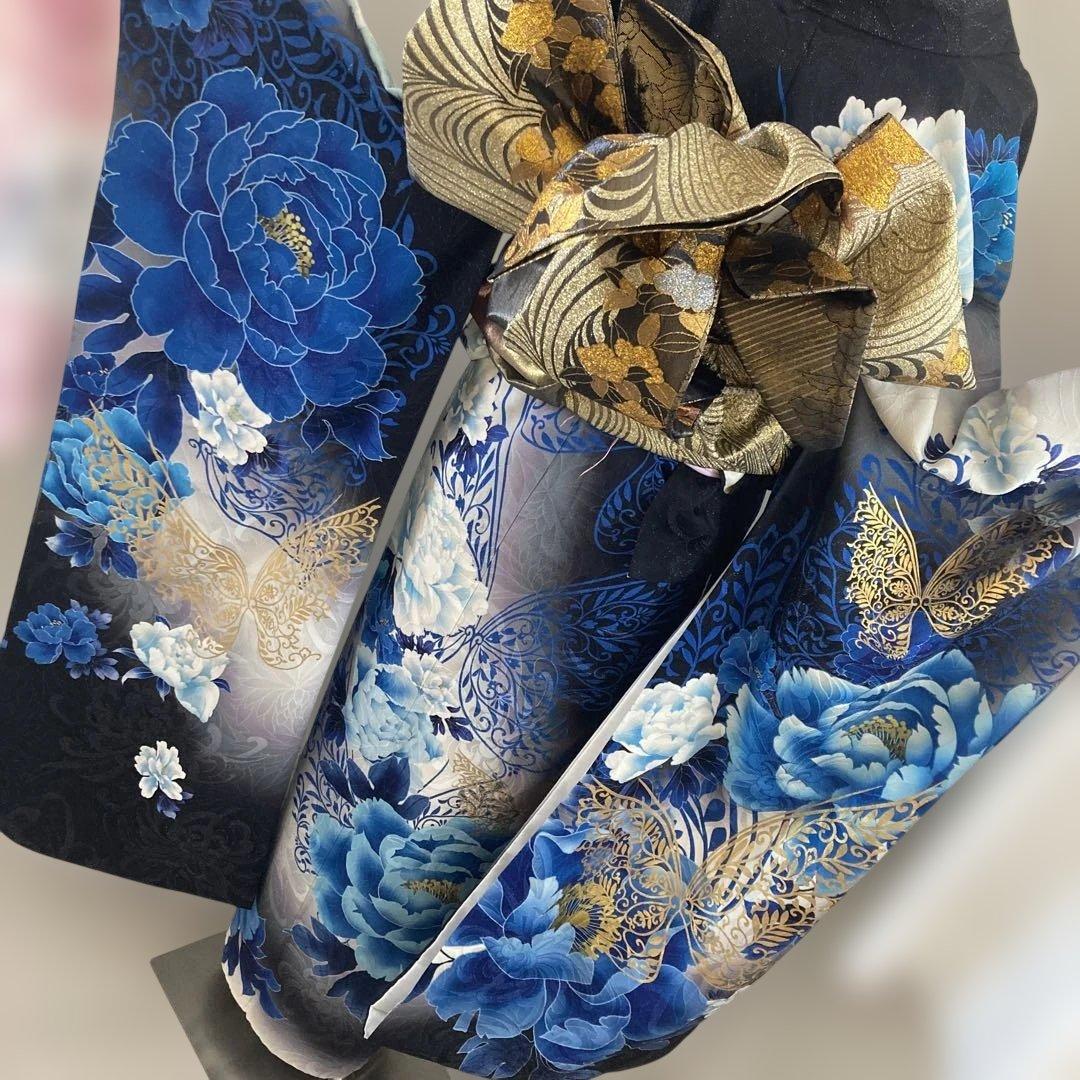 豪華薔薇振袖 袋帯付き　金彩　蝶　大輪