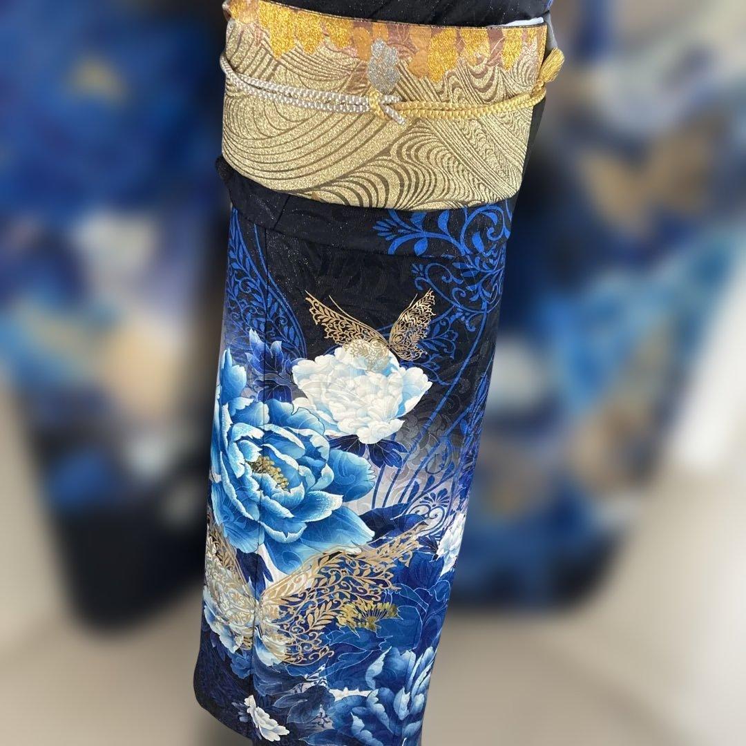 豪華薔薇振袖 袋帯付き　金彩　蝶　大輪