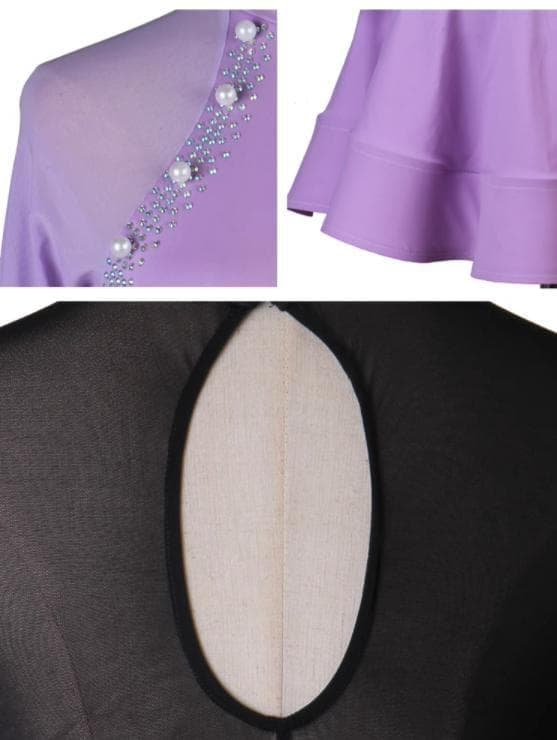 青い長袖ビジュー付きダンスドレス