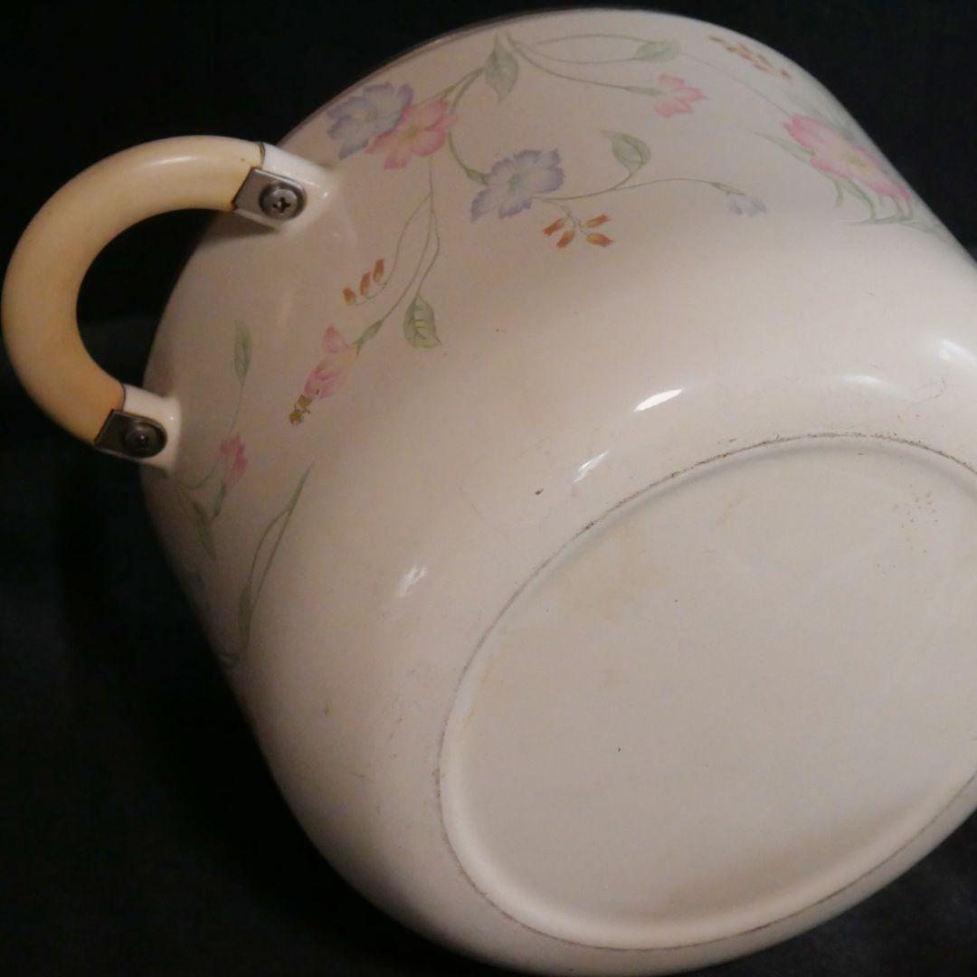 花柄ホーロー両手鍋 昭和レトロ