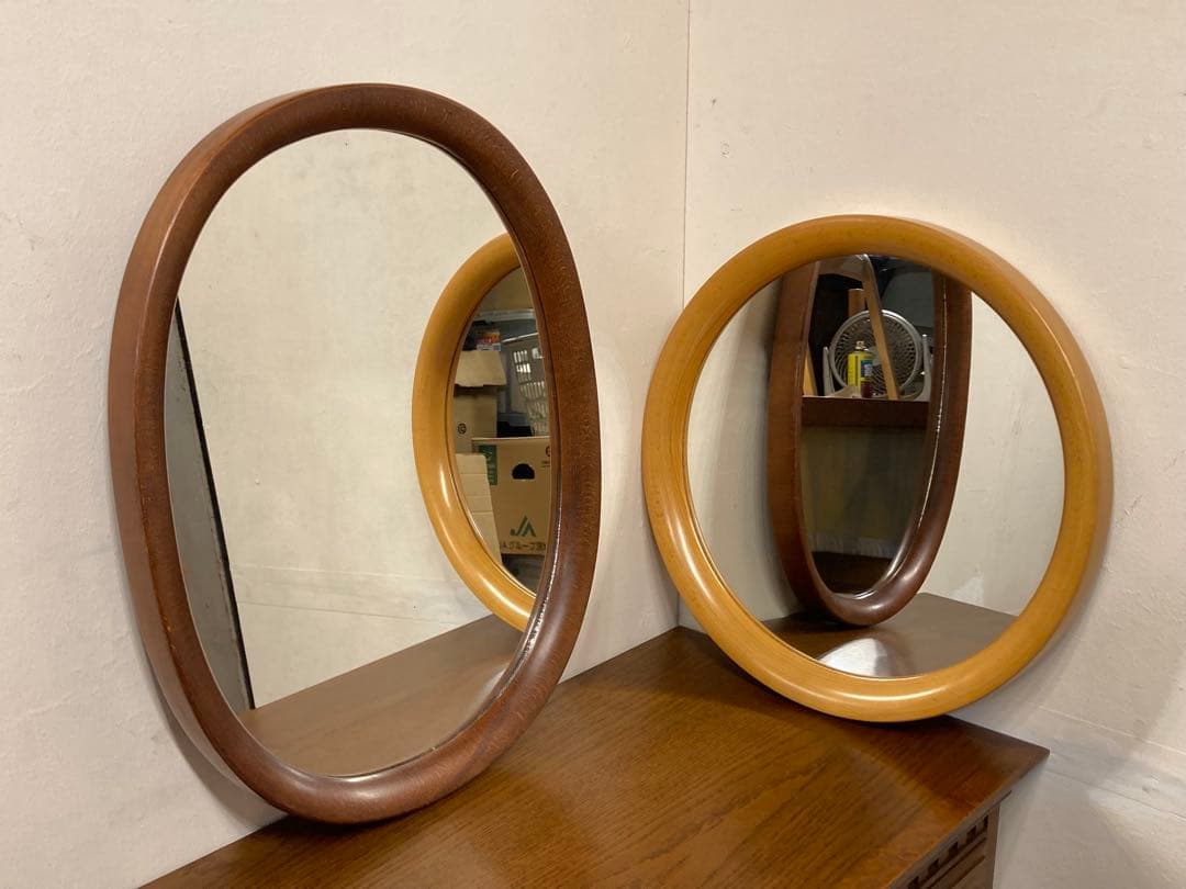 秋田木工 柳宗理 ウォールミラー 小判型 古代色 昭和レトロ ジャパニーズモダン