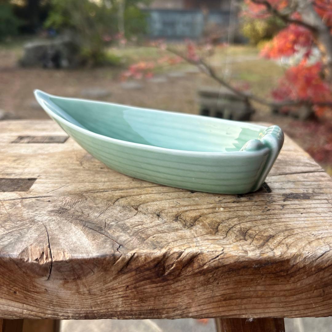 ※箱なし深川製磁　百年庵　笹青磁　笹舟取皿揃　５枚 小鉢 刺身皿 盛り付け皿