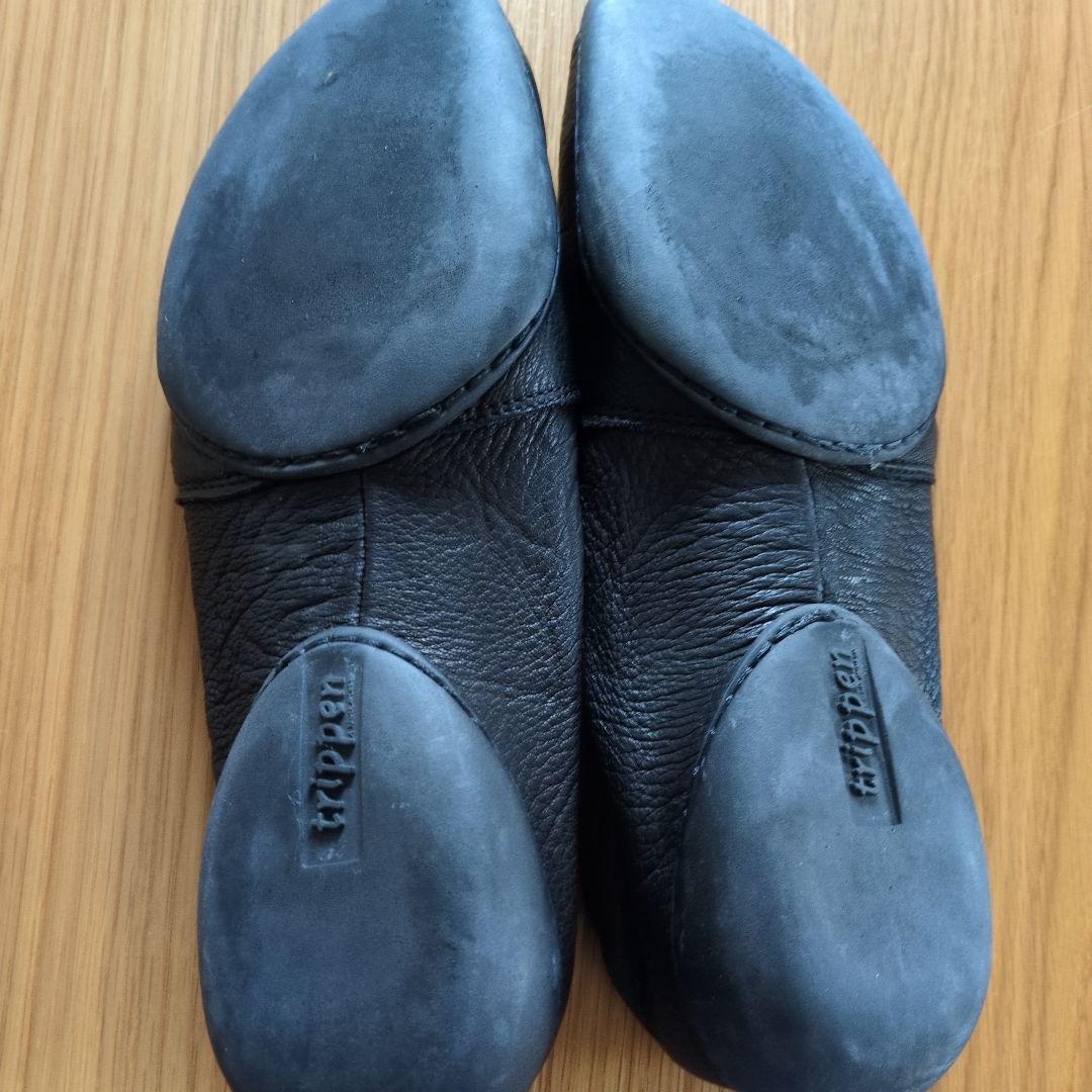 【trippen】ブラックレザー フラットシューズ 38