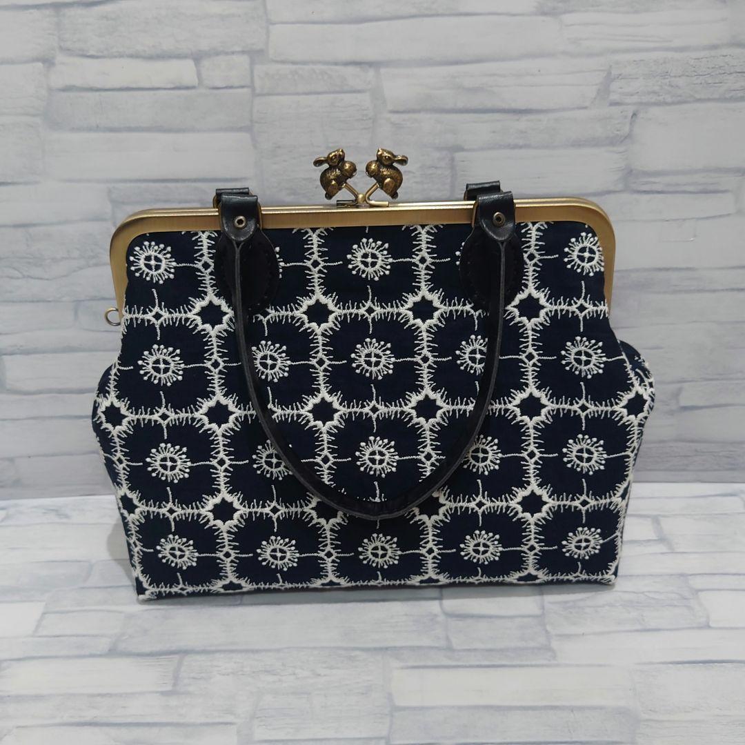 【アネモネ】ミナペルホネン リネン 大きめ がま口バッグ ハンドメイド