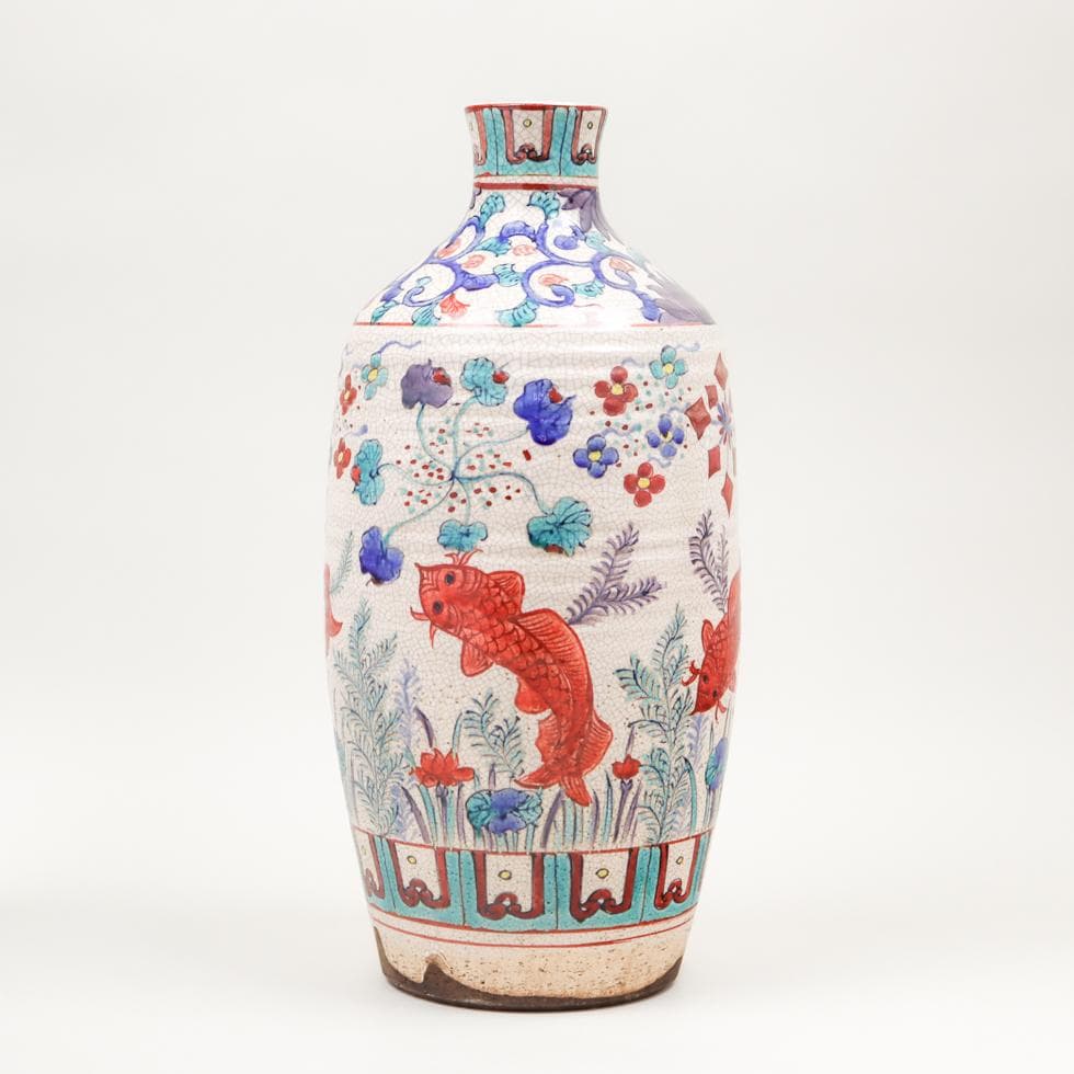 安南 五彩魚藻紋 大瓶 38cm