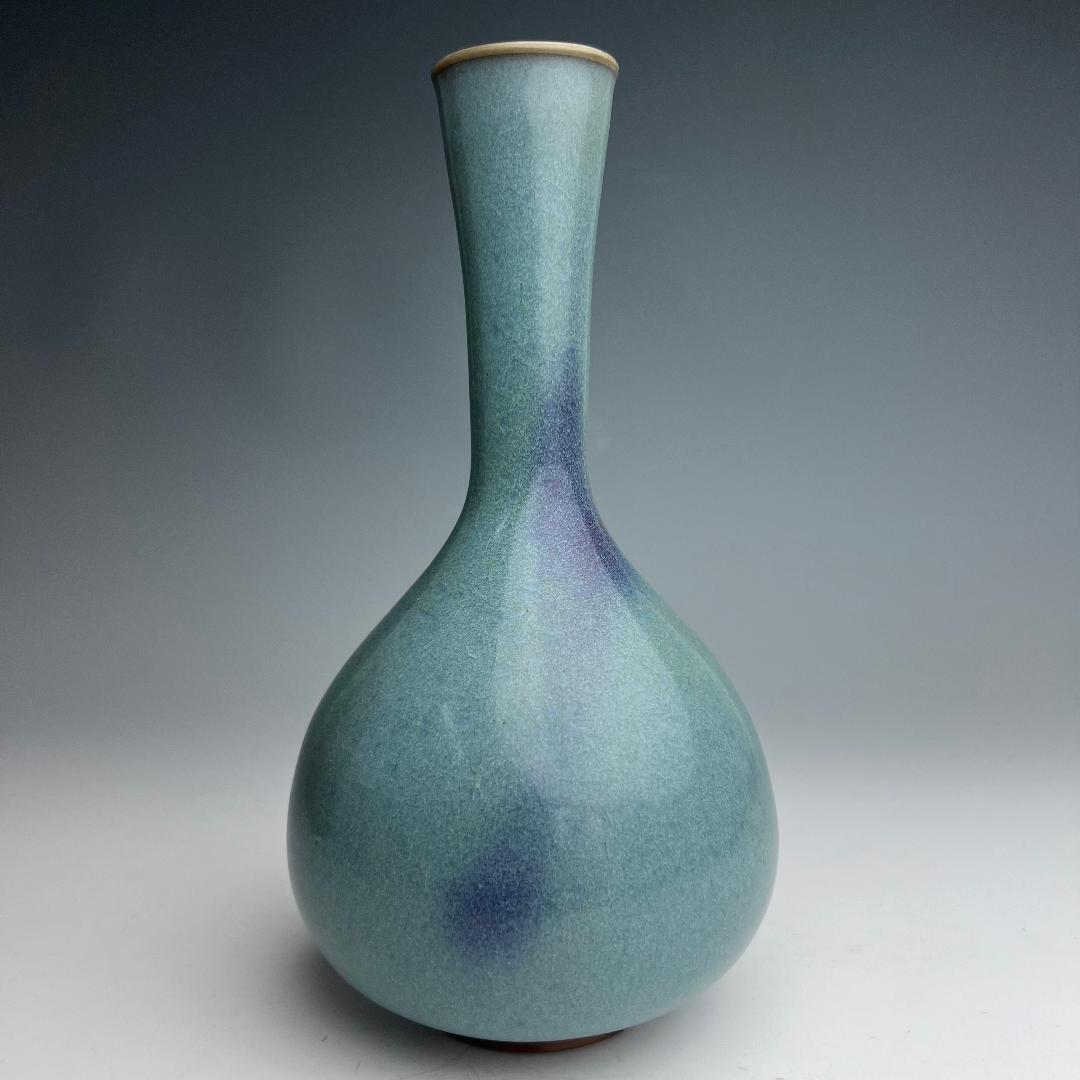 鈞窯天藍釉紫斑長頸瓶 中国古玩 中国美術 唐物 A960