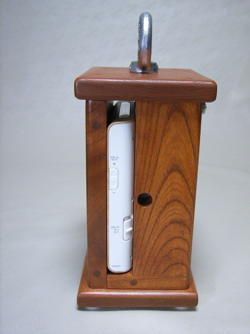V017総欅板材M16アイボルト付電波目覚まし時計（カシオTQT−351NJ使用