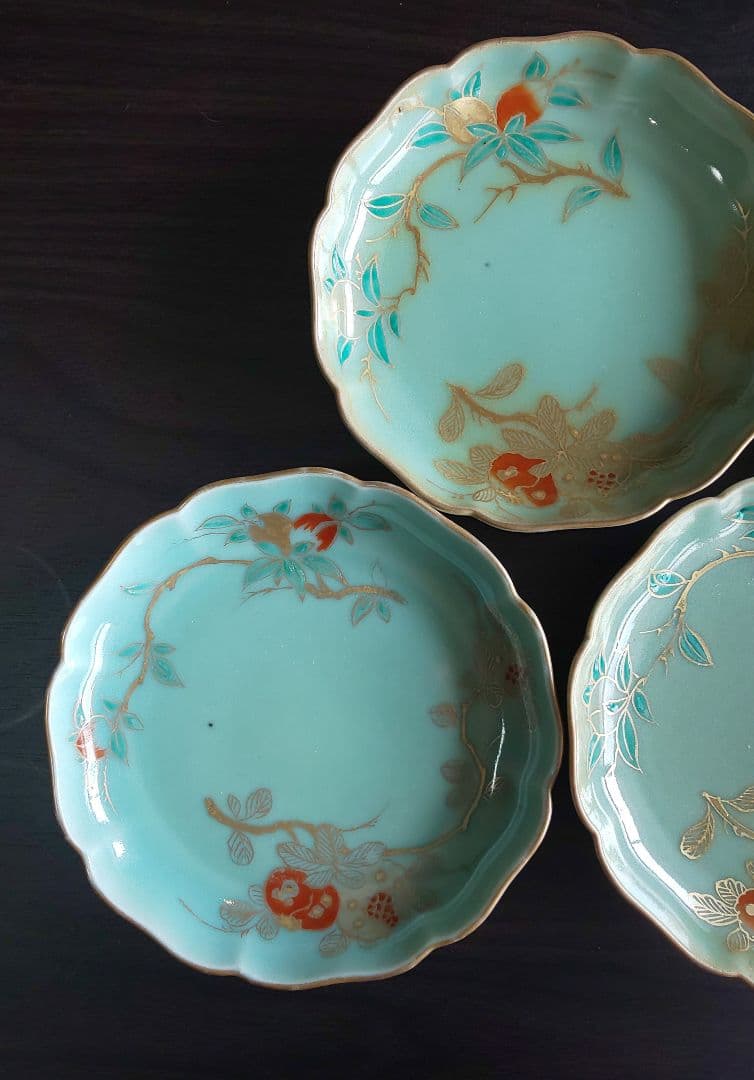 古伊万里 青磁 柿右衛門様式 金彩染付皿 5枚セット