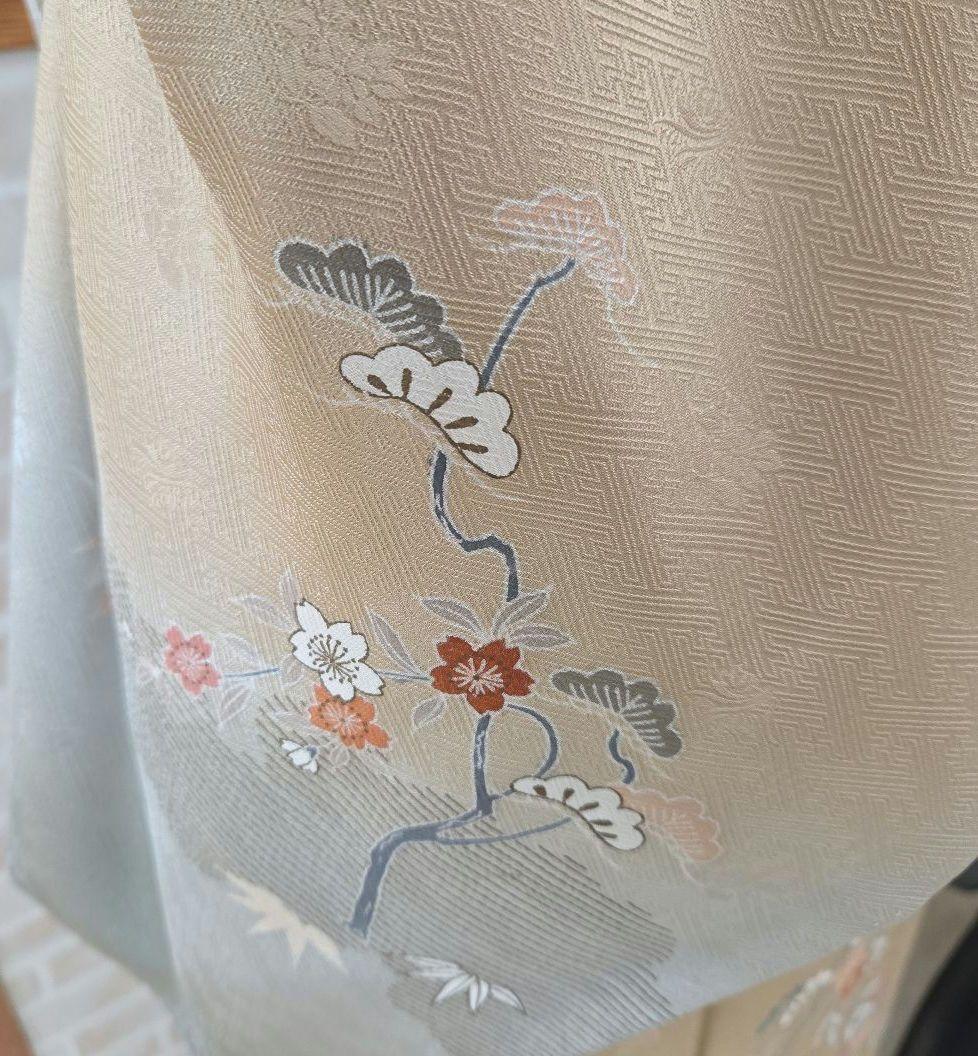 付け下げ訪問着4点フルセット、着物、袋帯、帯締め、帯揚げ