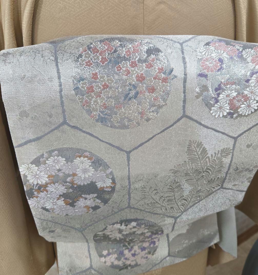 付け下げ訪問着4点フルセット、着物、袋帯、帯締め、帯揚げ