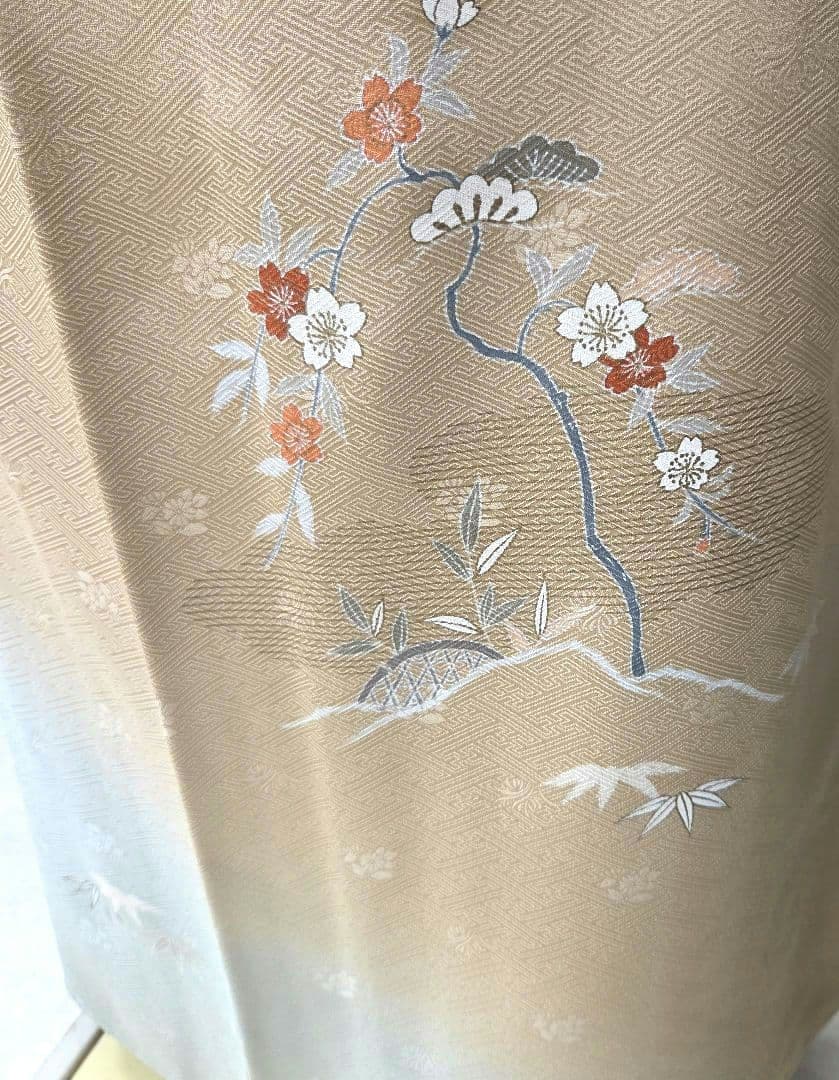 付け下げ訪問着4点フルセット、着物、袋帯、帯締め、帯揚げ