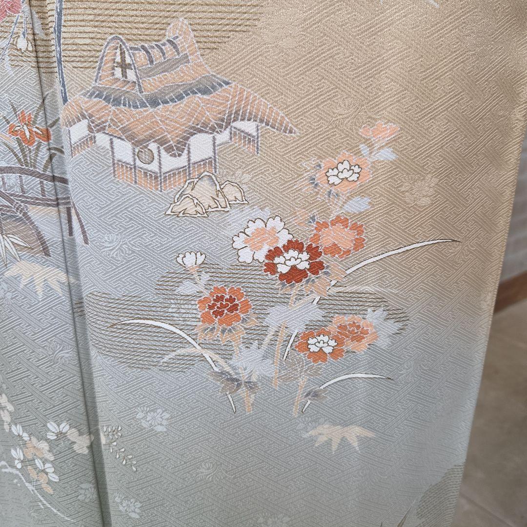 付け下げ訪問着4点フルセット、着物、袋帯、帯締め、帯揚げ