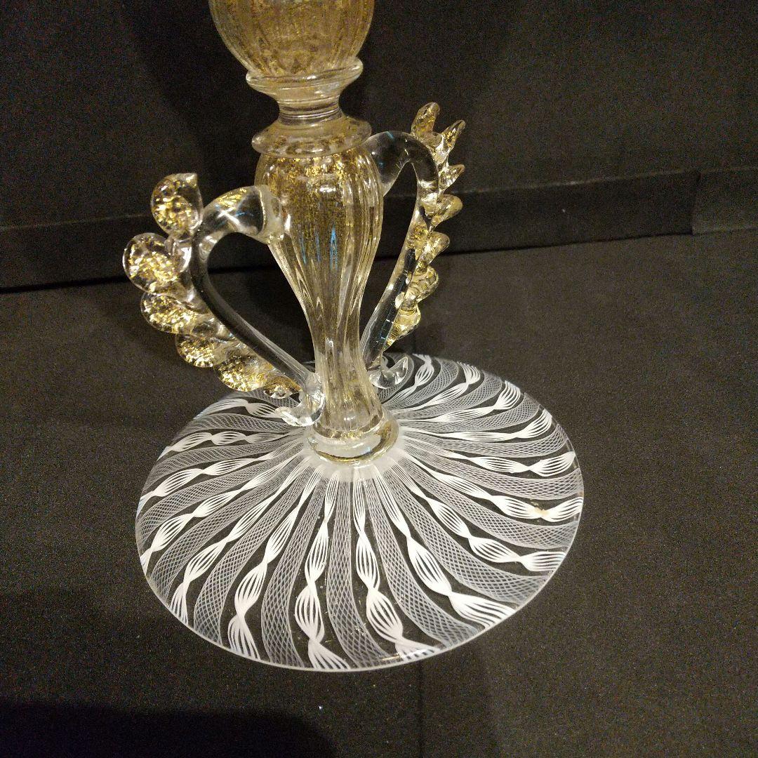 ベネチアングラス ムラ―ノガラス レ―ス模様 大型ワイングラス