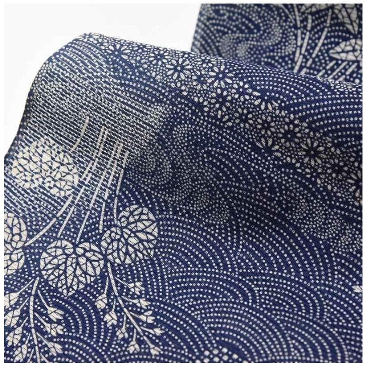 浴衣 反物 お誂え 綿絽 藍染め 正藍染 青海波 草花 小花 葵 沢瀉