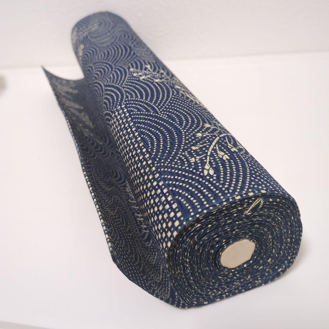 浴衣 反物 お誂え 綿絽 藍染め 正藍染 青海波 草花 小花 葵 沢瀉