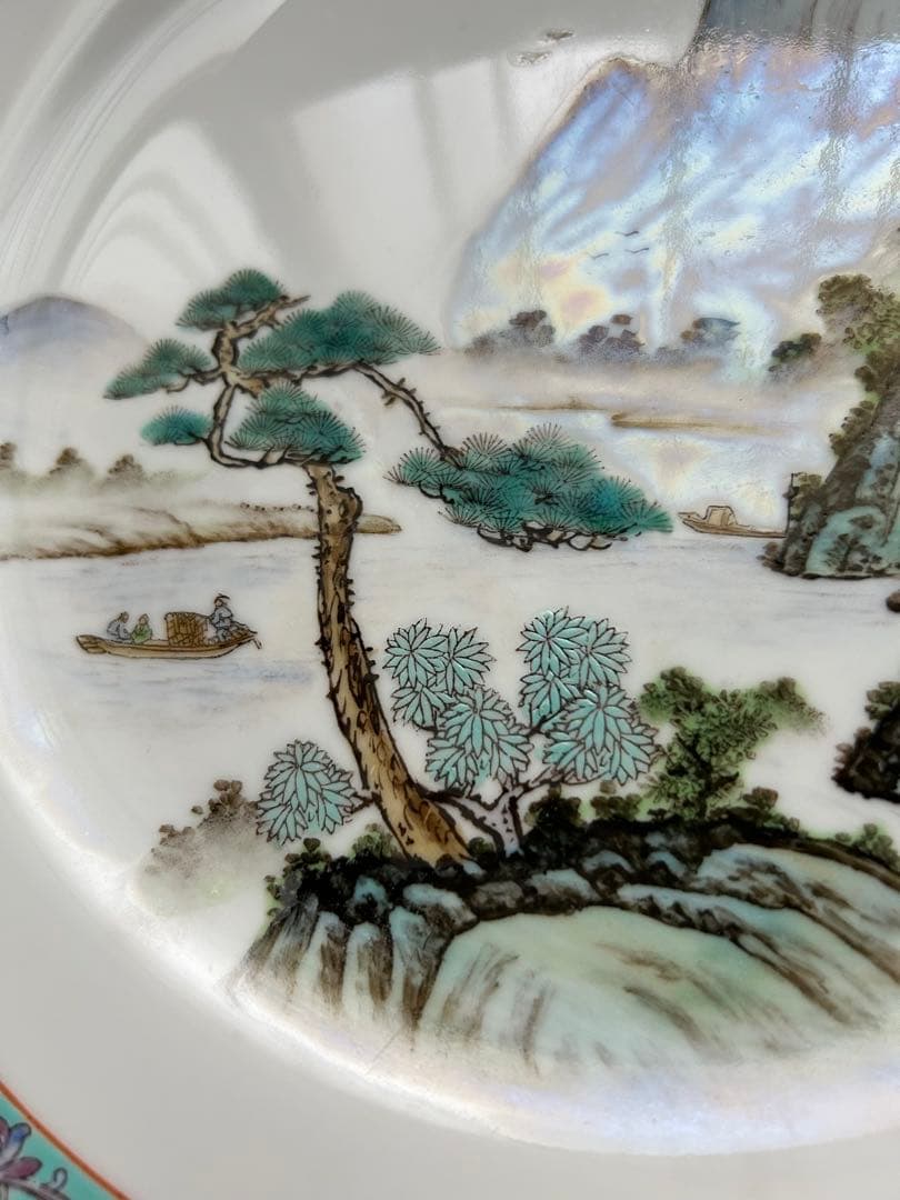 美品◆景徳鎮中華大皿25.5㎝山水画デザインの皿3枚セットプレート