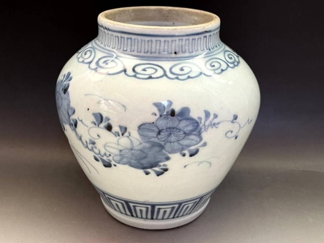 壷■李朝 染付 花蝶唐草紋 青華 古玩 唐物 花瓶 花器 中国 時代物 骨董品■