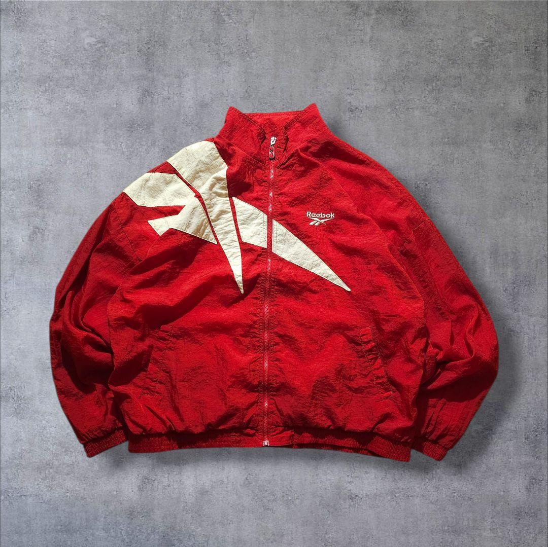 90s Reebok リーボック ナイロンジャケット 刺繍ロゴ 短丈 太アーム