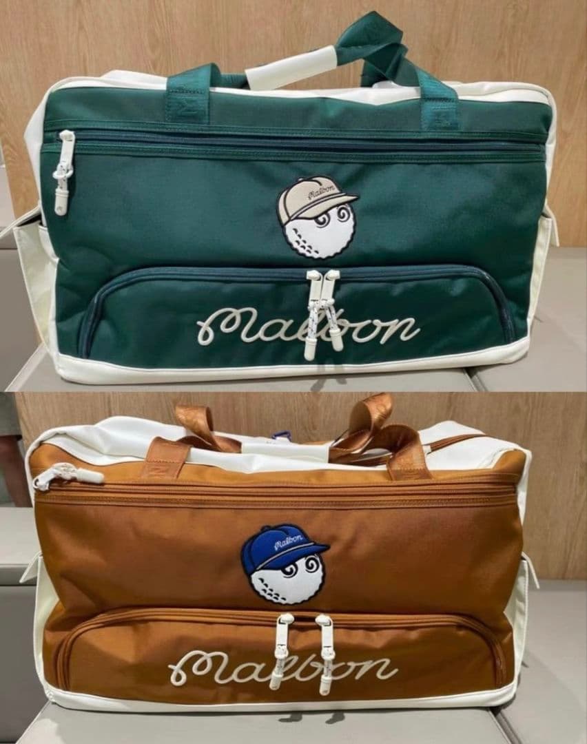 即発送●ボストンバッグ グリーン/アイボリーマルボンゴルフmalbon golf