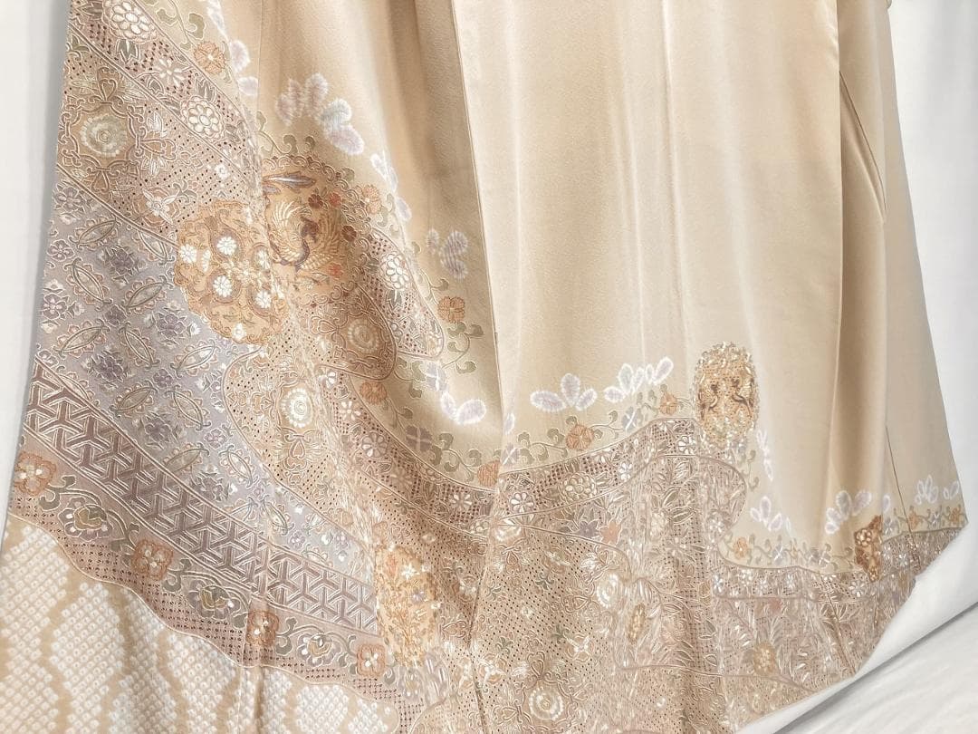 汕頭 蘇州 相良 総刺繍 中国三大 訪問着 袷 正絹 ベージュ クリーム1393