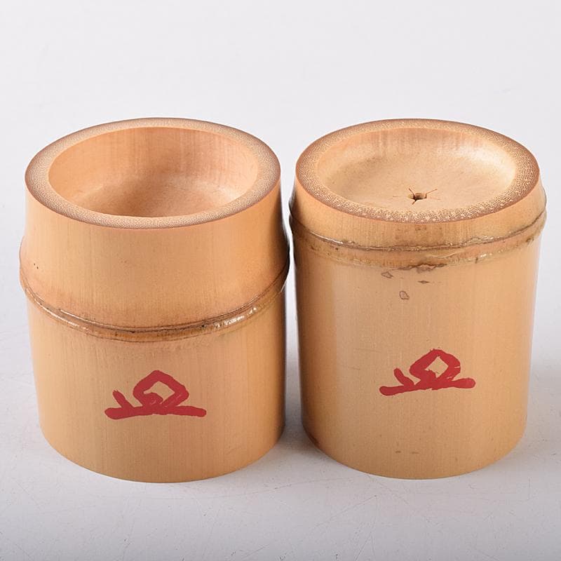 茶道具　黒田正玄作　公孫樹絵　竹蓋置　一双　大徳寺森山歓渓極め箱　V　R7964