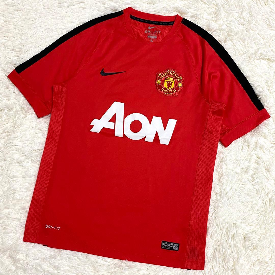 ナイキ　マンチェスターU　ゲームシャツ　Tシャツ　刺繍ロゴ　レッド　L