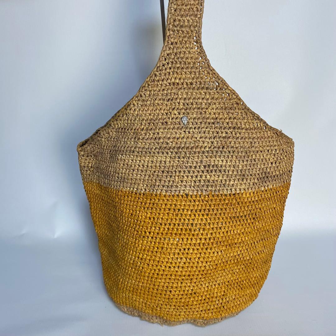 ヘレンカミンスキー　かごバッグ　ラフィア　リーフ金具　バイカラー