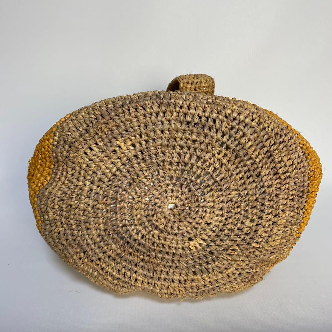 ヘレンカミンスキー　かごバッグ　ラフィア　リーフ金具　バイカラー