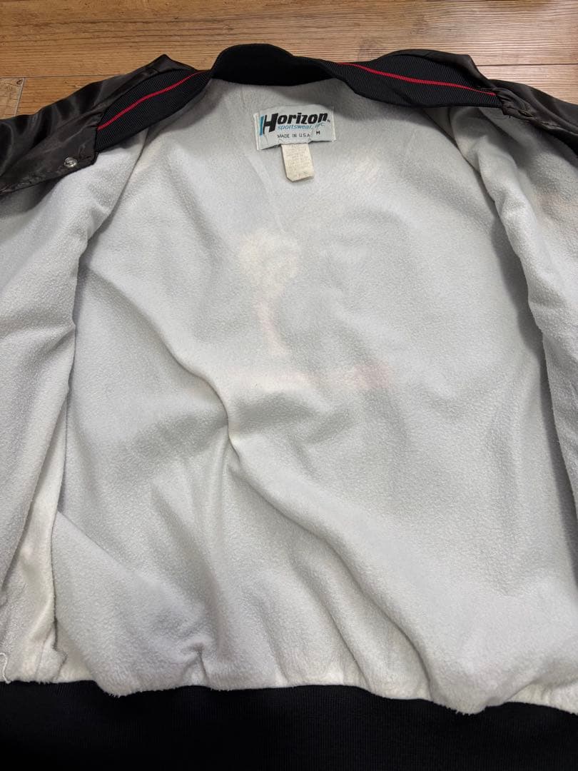 USA製 Snap-on 刺繍 サテンジャケット ラグラン ブラック M