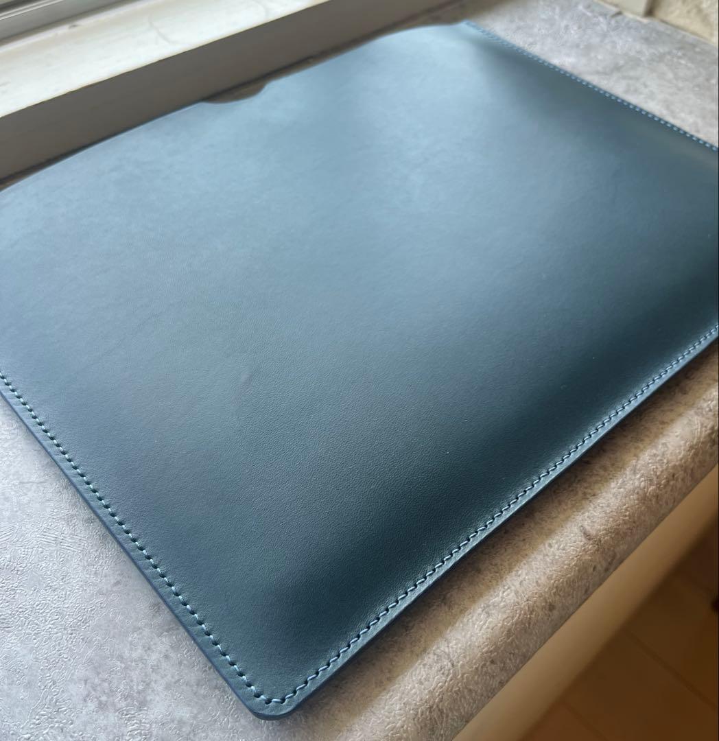 【レザーPCケース】イタリアンレザー ネイビー パソコン 13.14.15インチ