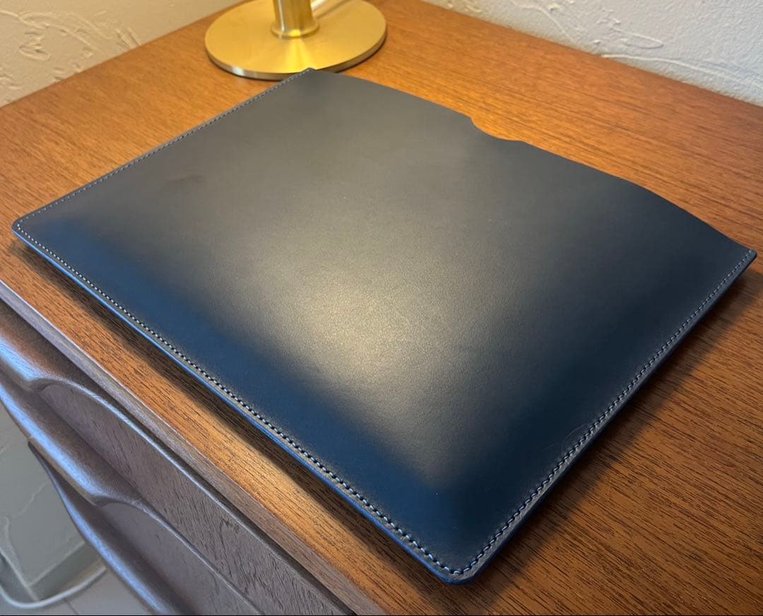 【レザーPCケース】イタリアンレザー ネイビー パソコン 13.14.15インチ