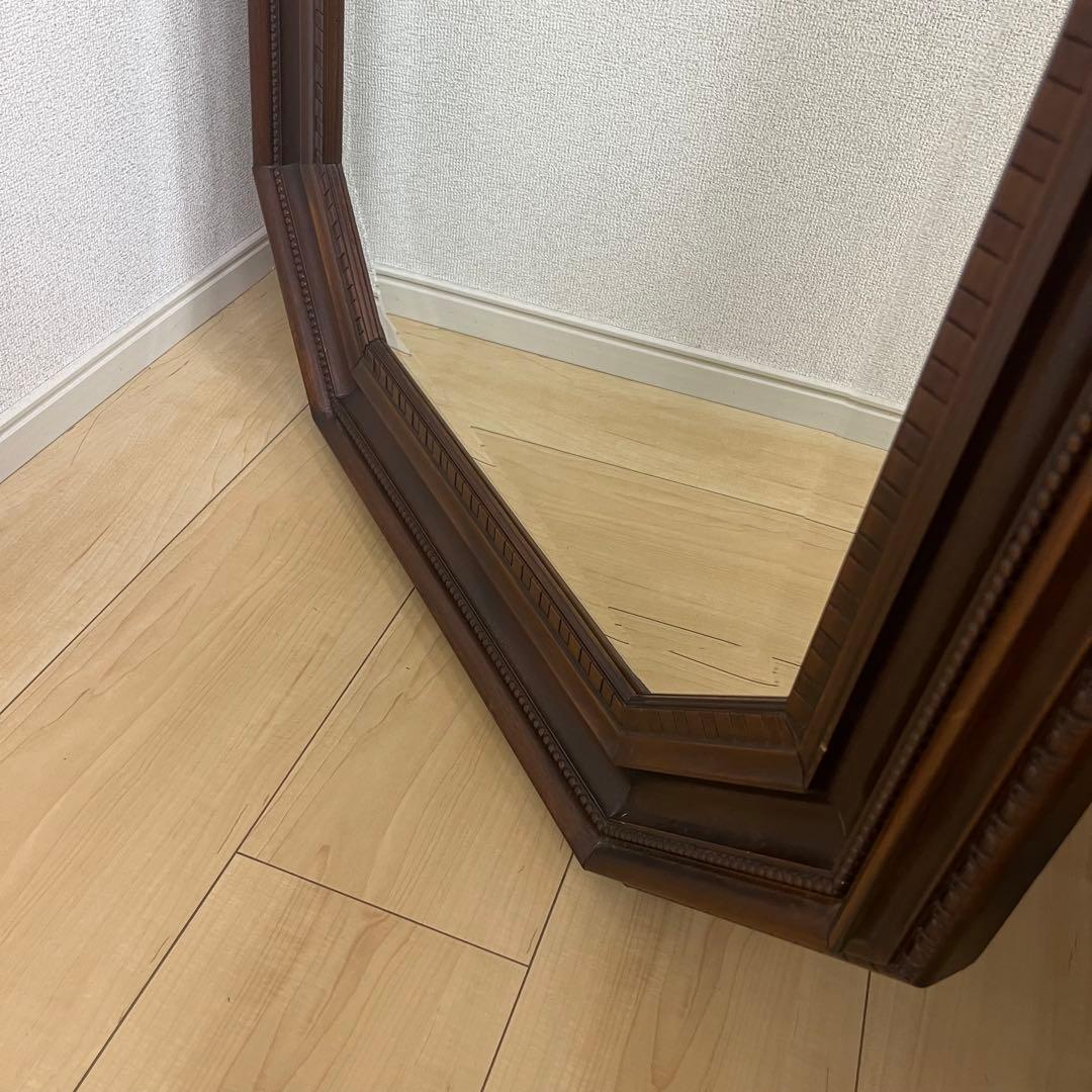 イタリア製 鏡 八角形 木製フレーム スタンドミラー 88cm 大型